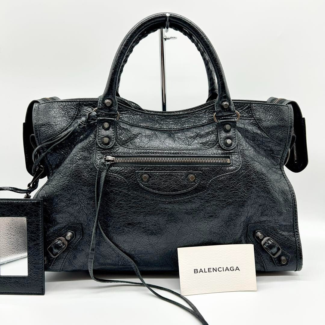 NEAR MINT BALENCIAGA Y2K Classic City 115748 2way Shoulder Bag Black Leather ES1