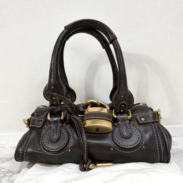Rare Chloe Mini Paddington Handbag Leather Key and Lock Dark Brown Used