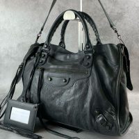 BALENCIAGA Y2K Classic City 2-Way Shoulder Bag 115748 - Dark Gray Leather ES1