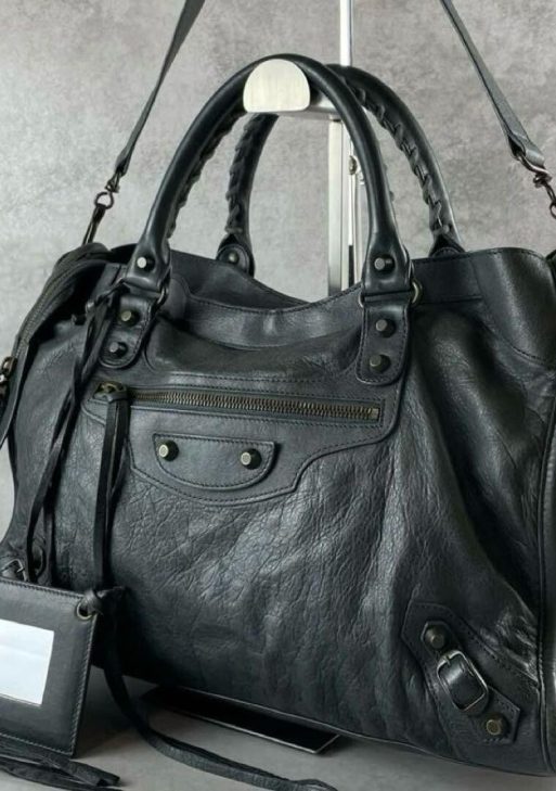 BALENCIAGA Y2K Classic City 2-Way Shoulder Bag 115748 - Dark Gray Leather ES1