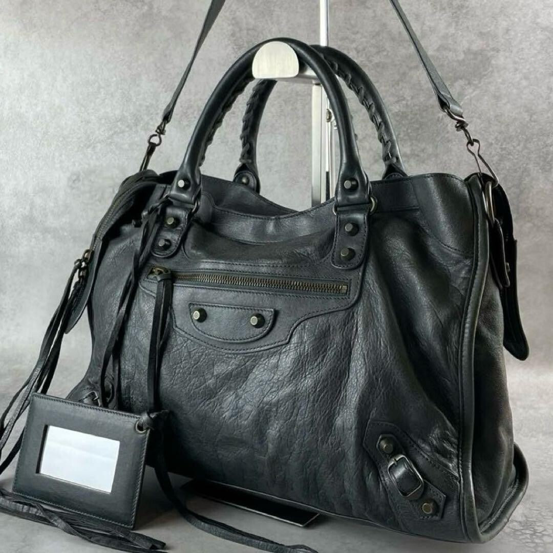 BALENCIAGA Y2K Classic City 2-Way Shoulder Bag 115748 - Dark Gray Leather ES1
