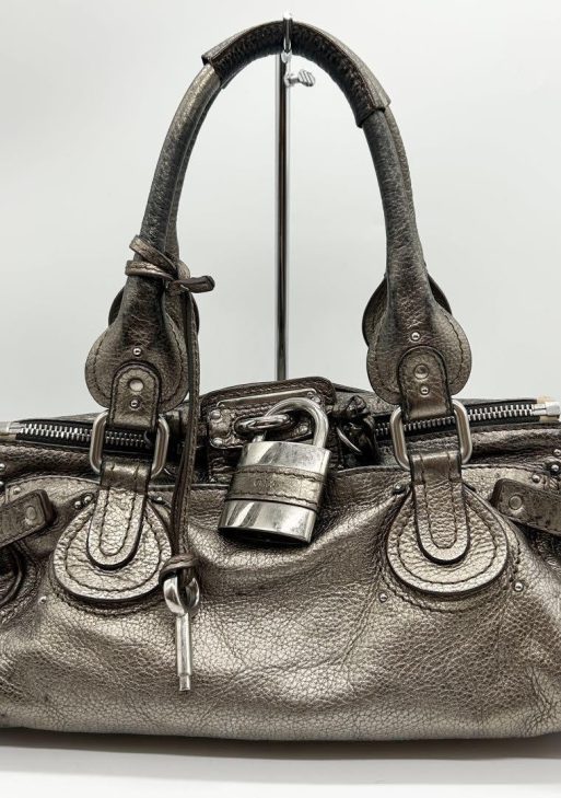 Rare Chloe Paddington handbag metallic silver Shoulder Bag Leather Women's
