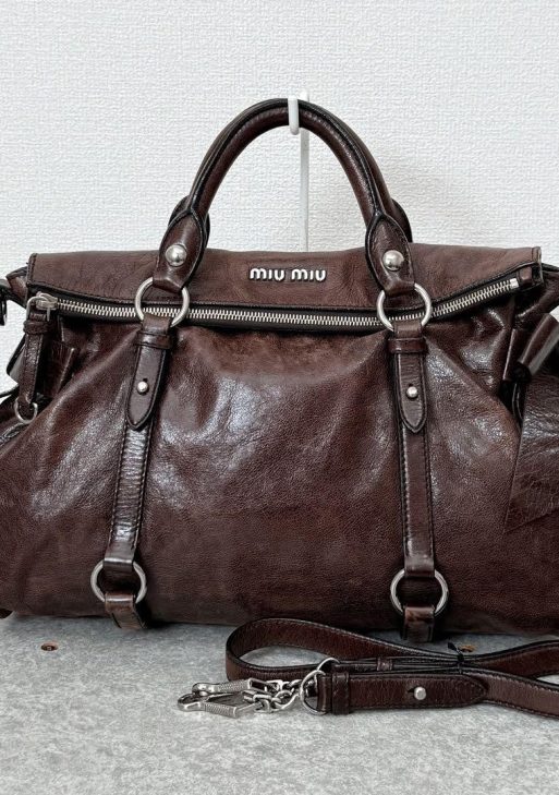 Authentic PreOwned miu miu vitello lux side ribbon bag y2k Dark brown