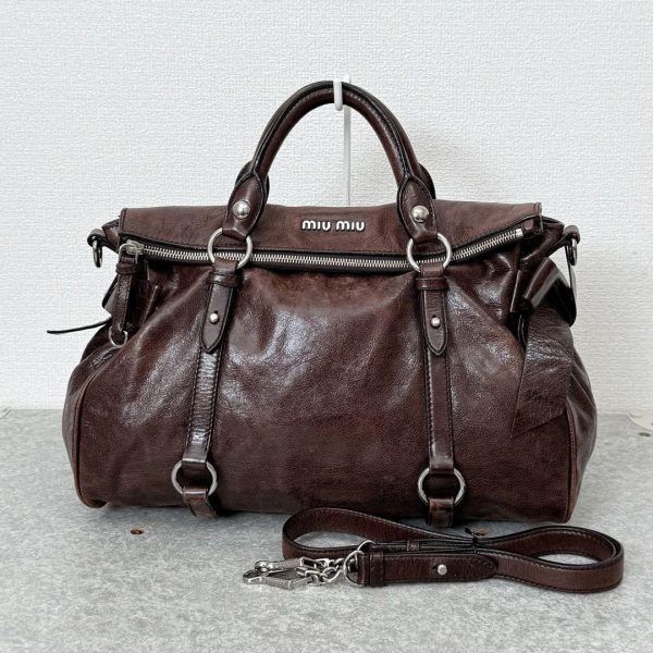 Authentic PreOwned miu miu vitello lux side ribbon bag y2k Dark brown - Image 1