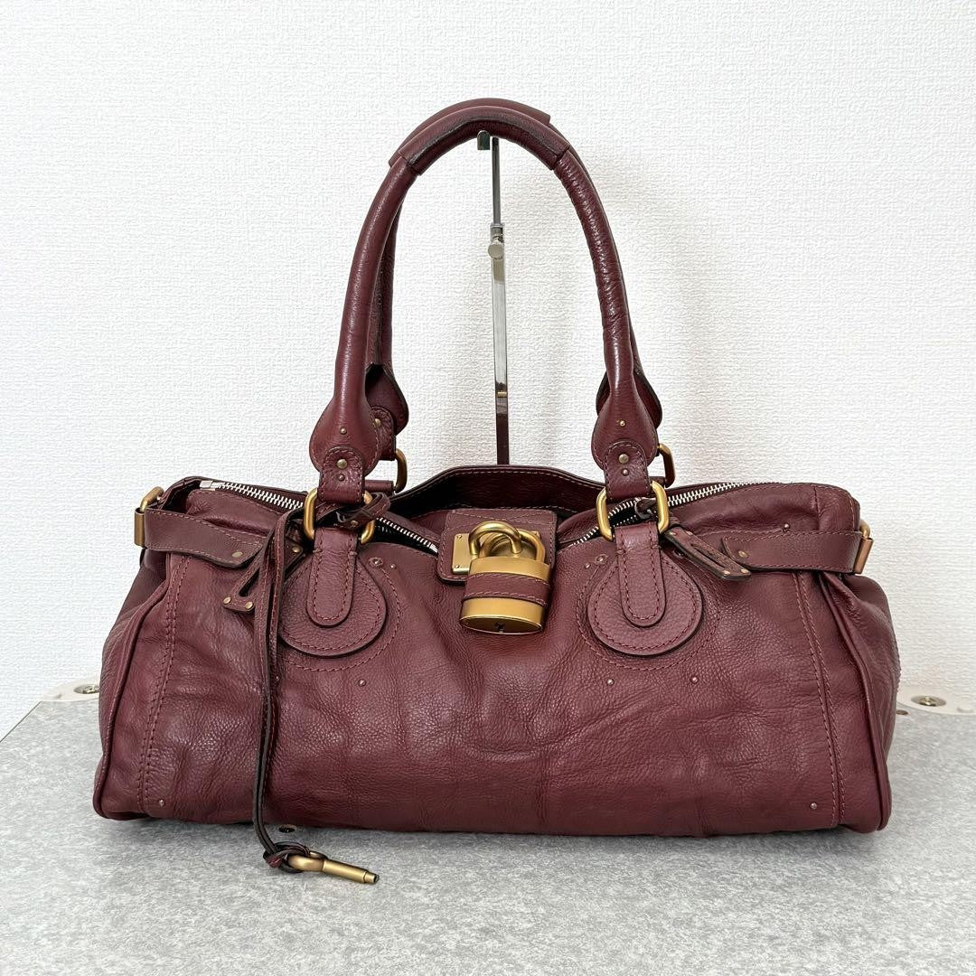 Rare Chloe Paddington Large Editor's Bag Leather Bordeaux Padlock Key Used