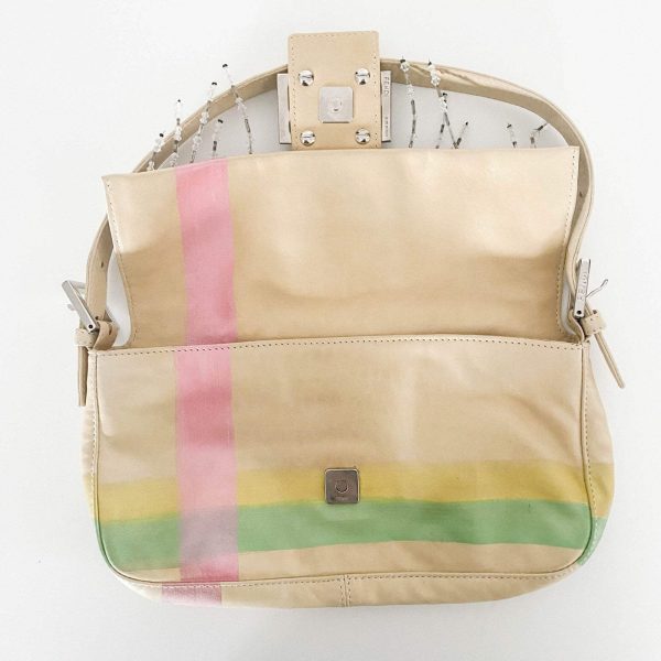 Authentic FENDI Baguette Cream Leather Beads Embroidered Pre-owned - Image 6