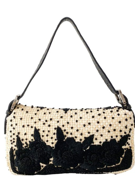 Authentic FENDI Baguette Paglia Embroidered Shoulder Bag Pre-owned