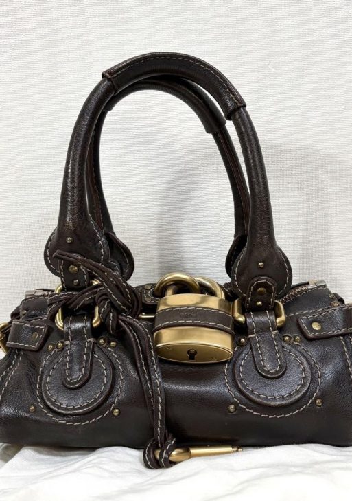 Rare Chloe Mini Paddington Handbag Leather Key and Lock Dark Brown Used