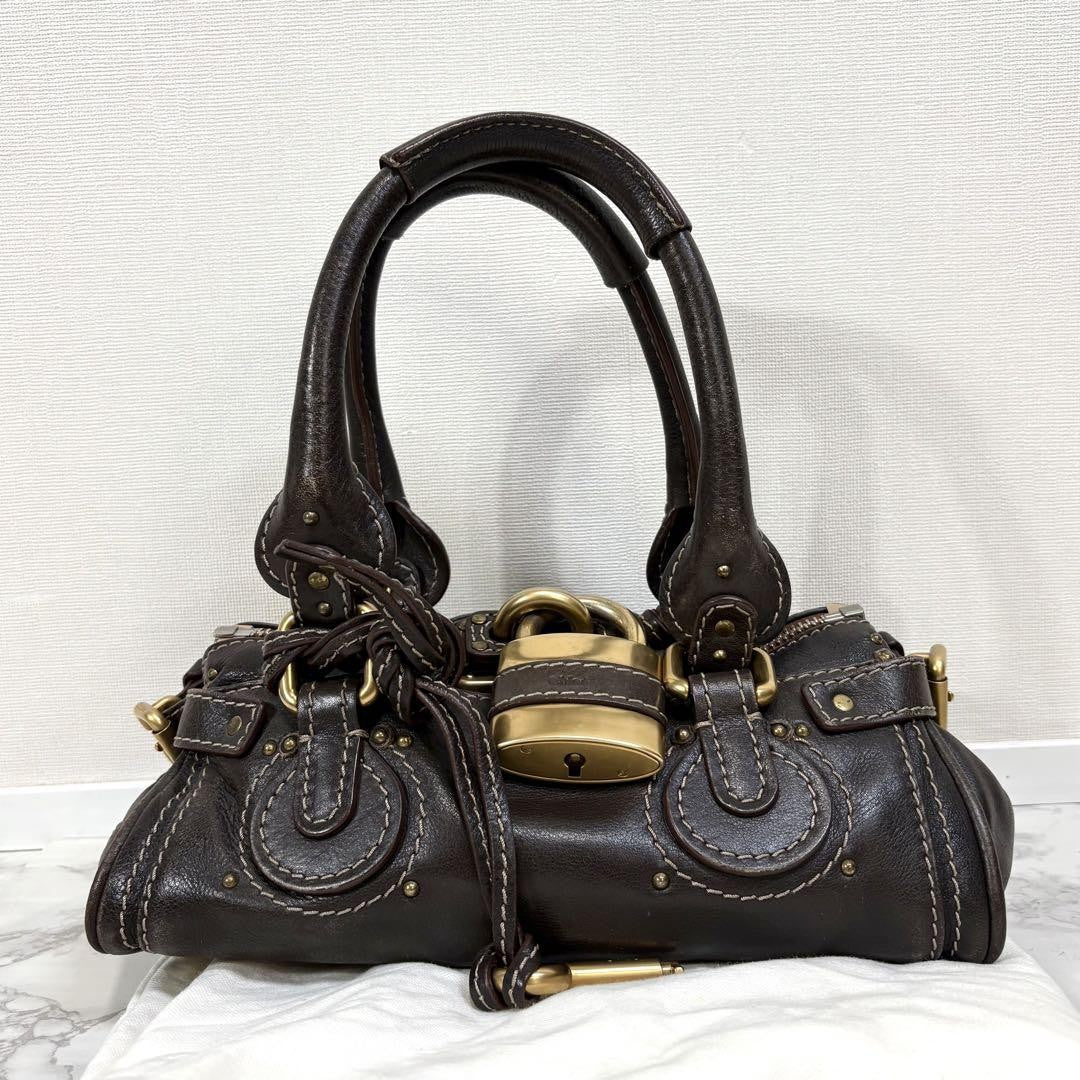 Rare Chloe Mini Paddington Handbag Leather Key and Lock Dark Brown Used