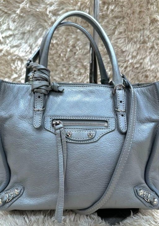 BALENCIAGA Papier 2way Shoulder Hand Bag Tote Leather Gray Women Authentic