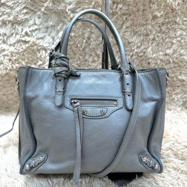BALENCIAGA Papier 2way Shoulder Hand Bag Tote Leather Gray Women Authentic - Image 1