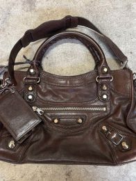 BALENCIAGA Y2K Giant City Brown Leather 2-Way Shoulder Bag Handbag AUTHENTIC ES1