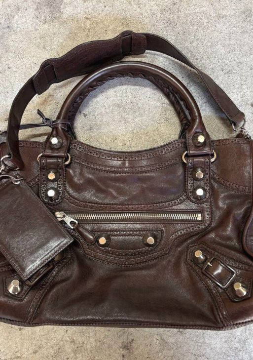 BALENCIAGA Y2K Giant City Brown Leather 2-Way Shoulder Bag Handbag AUTHENTIC ES1