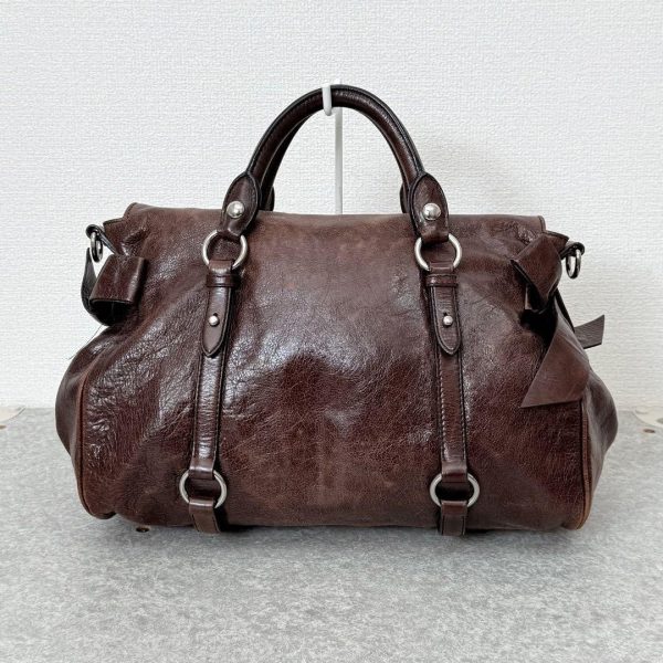 Authentic PreOwned miu miu vitello lux side ribbon bag y2k Dark brown - Image 3