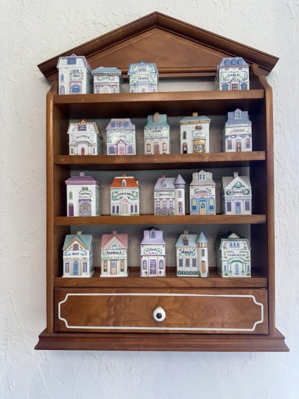 1989 Lenox Village Spice Jars (19) & Original Spice Rack
